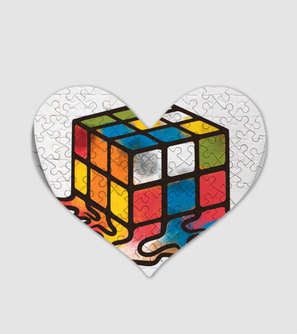 Melted Rubik model alb pe tricou