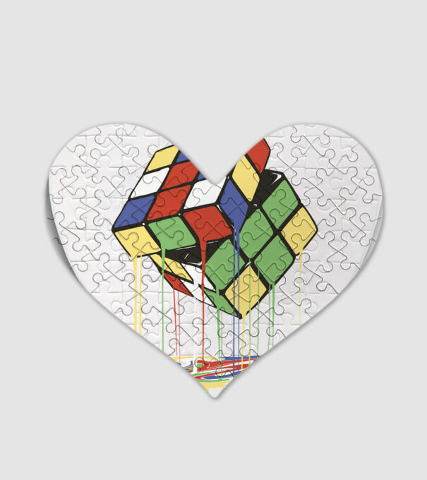 Melting Rubik cube model alb pe tricou