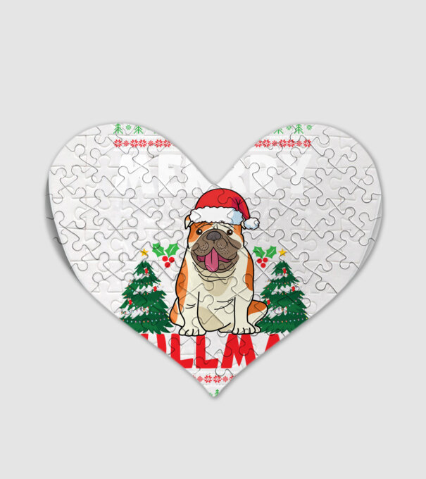 Merry bullmas ugly sweater model alb pe tricou