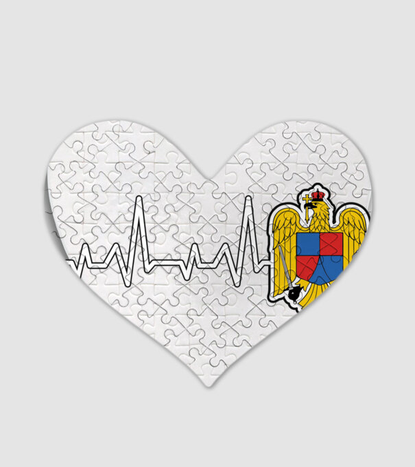 ROMANIA heartbeat model alb pe tricou