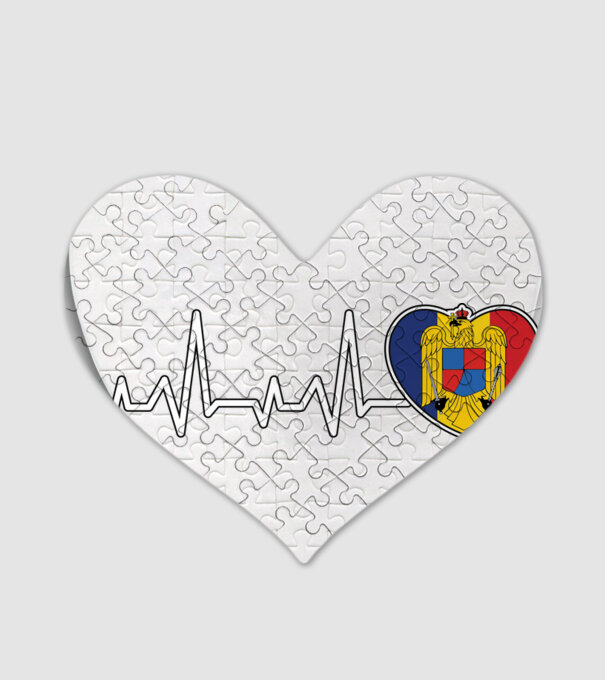 ROMANIA heartbeat model alb pe tricou