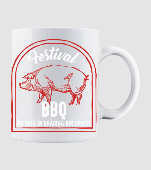 Festival BBQ - cu tata în grădina din spate! model alb pe tricou