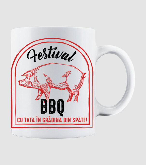Festival BBQ - cu tata în grădina din spate! model alb pe tricou