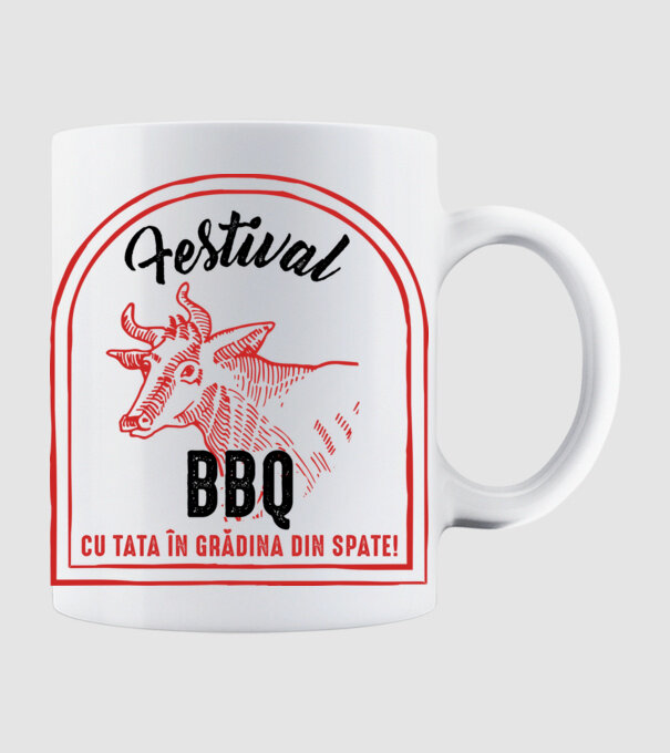 Festival BBQ - cu tata în grădina din spate! model alb pe tricou