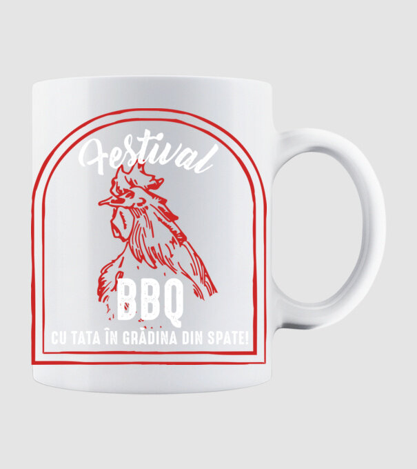Festival BBQ - cu tata în grădina din spate! model alb pe tricou