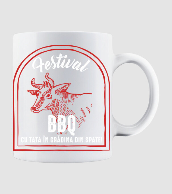 Festival BBQ - cu tata în grădina din spate! model alb pe tricou