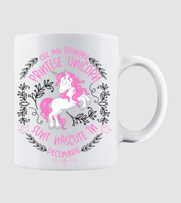 Cele mai frumoase prințese unicorn sunt născute în Decembrie model alb pe tricou