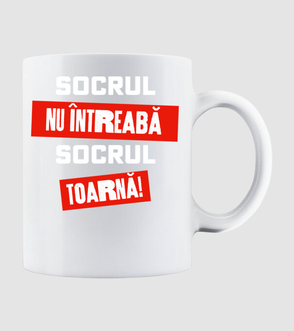 Socrul nu întreabă, socrul toarnă! model alb pe tricou