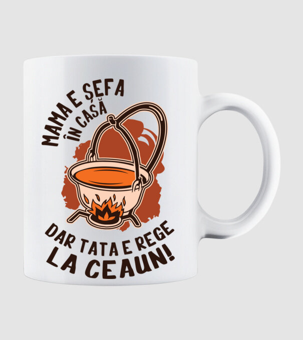Mama e șefa în casă, dar tata e rege la ceaun! model alb pe tricou