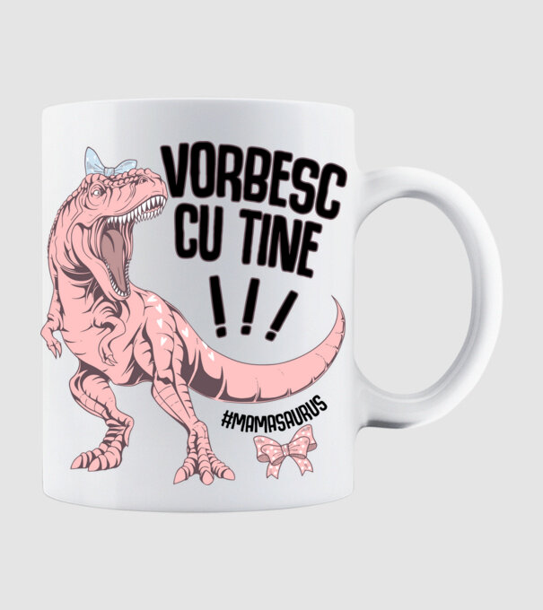 Vorbesc cu tine! #mamasaurus model alb pe tricou
