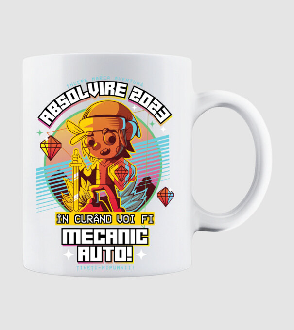 absolvire 2023 mecanic auto model alb pe tricou