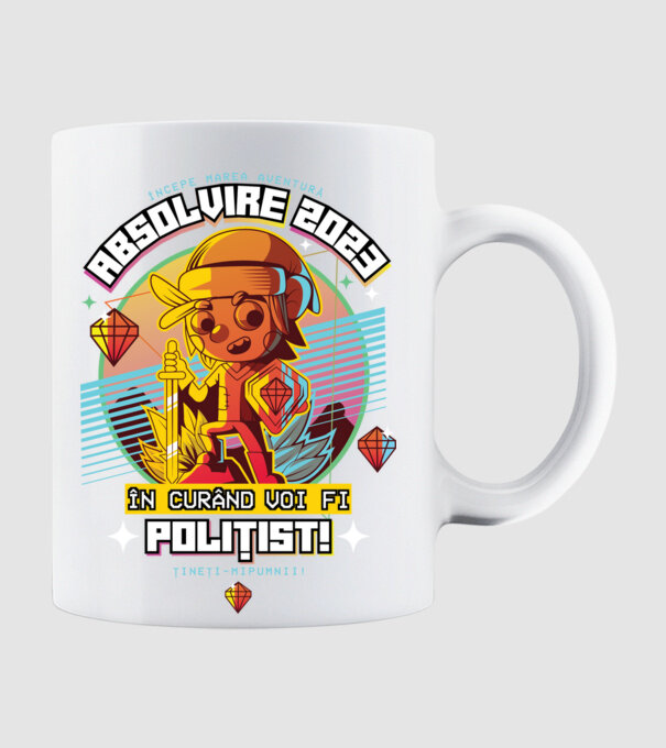 absolvire 2023 polițist model alb pe tricou