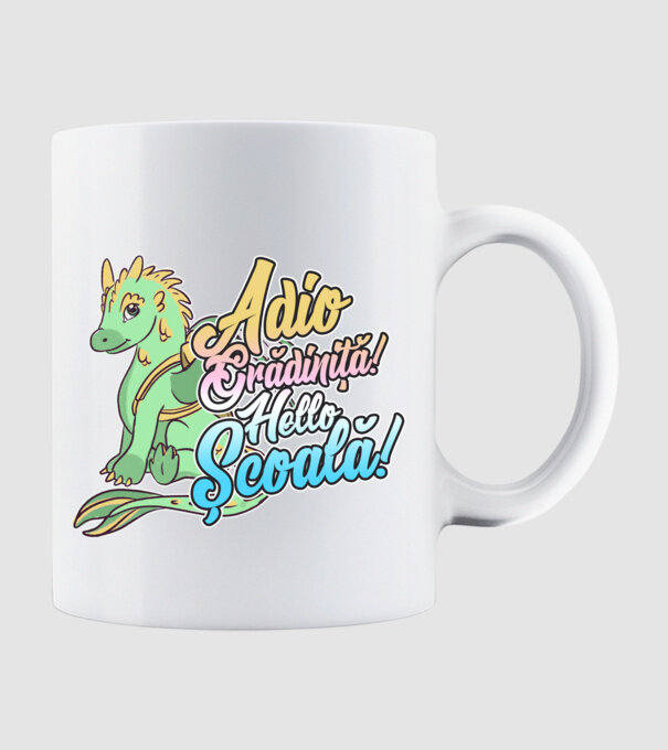 Adio grădiniță! Hello școală! model alb pe tricou