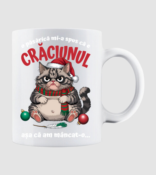 Am mâncat pasărea Crăciun pisică Negru model alb pe tricou
