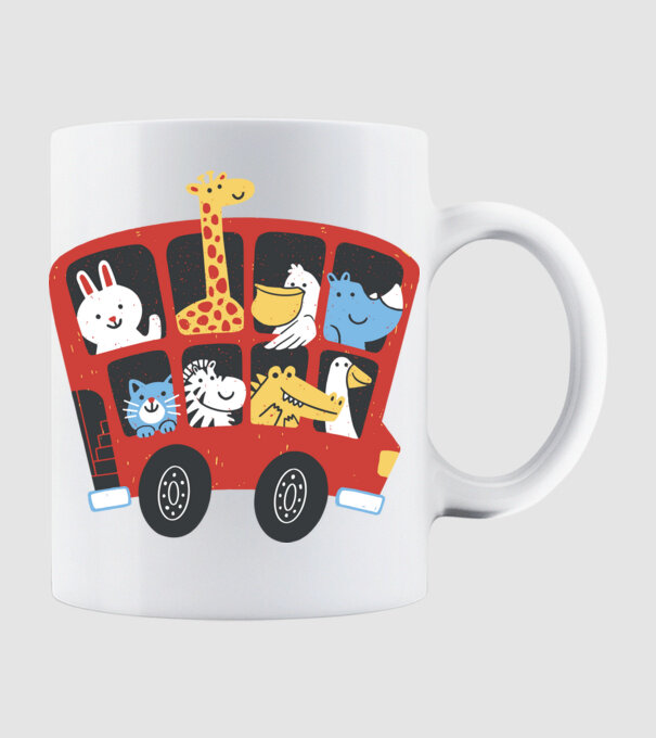 Autobuze model alb pe tricou