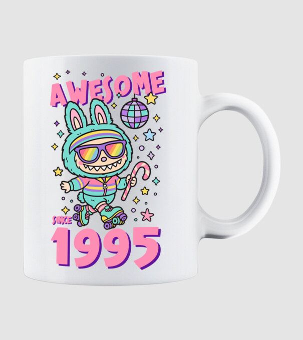 Awesome since 1995 - Labubu model alb pe tricou