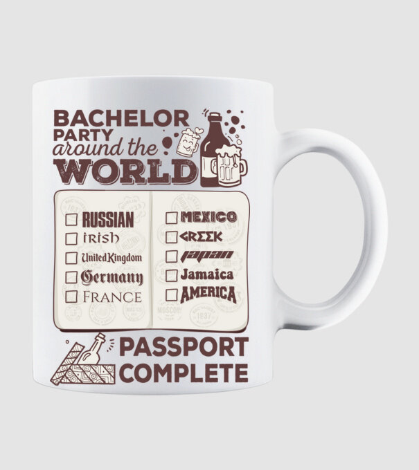 Bachelor Party World tour model alb pe tricou