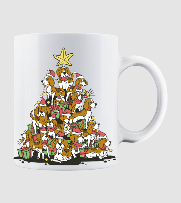 beagle christmas tree model alb pe tricou