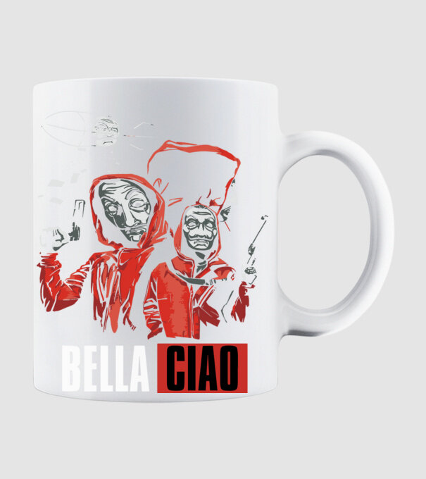 bella ciao money heist model alb pe tricou