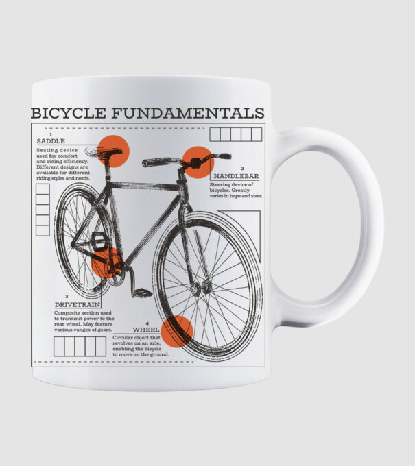 Bicycle fundamentals model alb pe tricou
