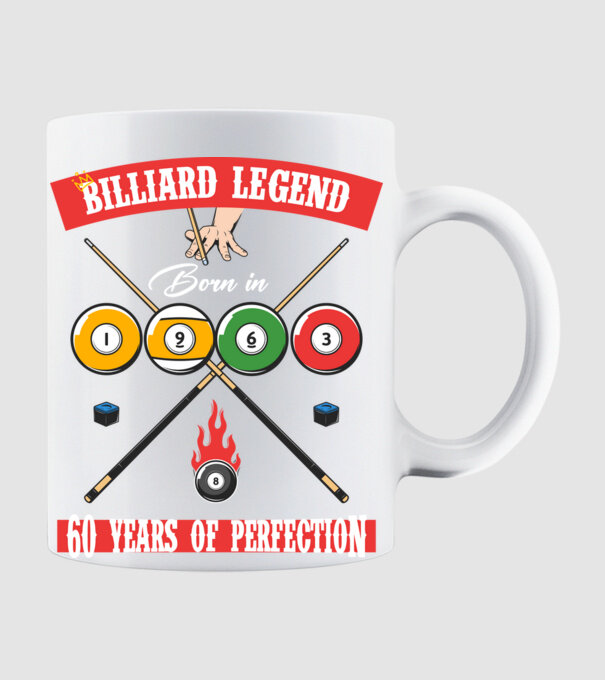 Billiard legend born in 1963 model alb pe tricou