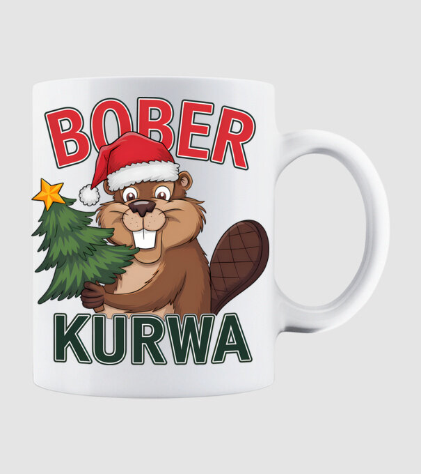 Bober kurwa Christmas model alb pe tricou