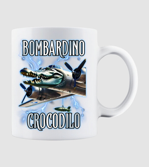 Bombardino Crocodilo model alb pe tricou