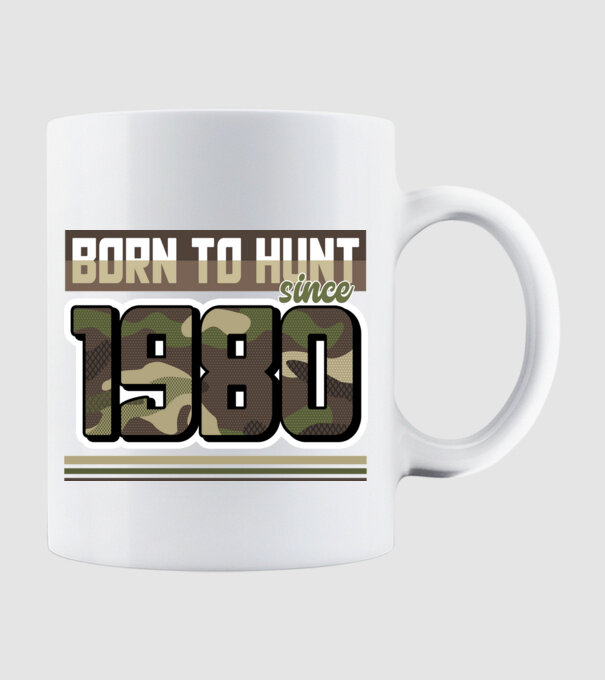 Born to hunt since 1980 model alb pe tricou