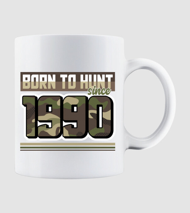 Born to hunt since 1990 model alb pe tricou