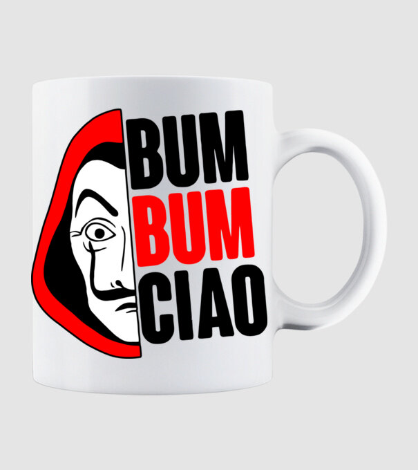 bumbum ciao money heist model alb pe tricou