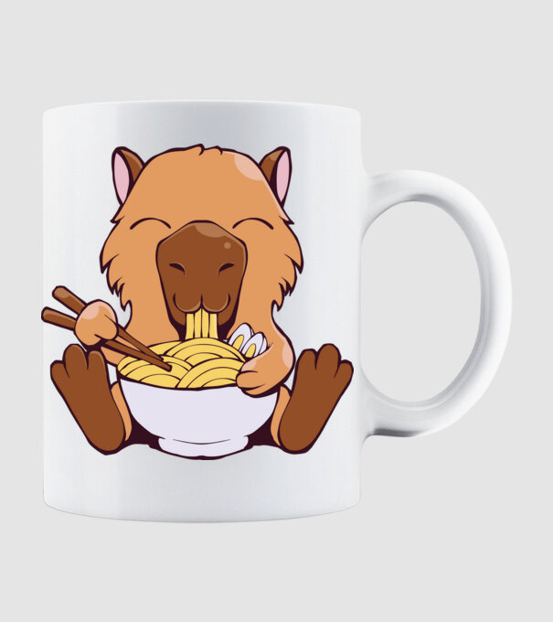 Capibară Ramen model alb pe tricou
