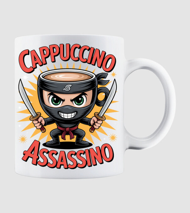 Cappuccino Assasino model alb pe tricou