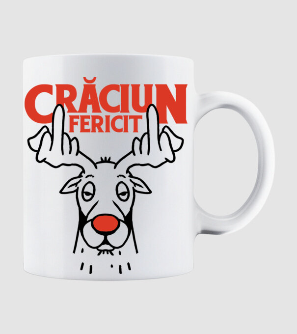 Căprioară de Crăciun antisocială model alb pe tricou