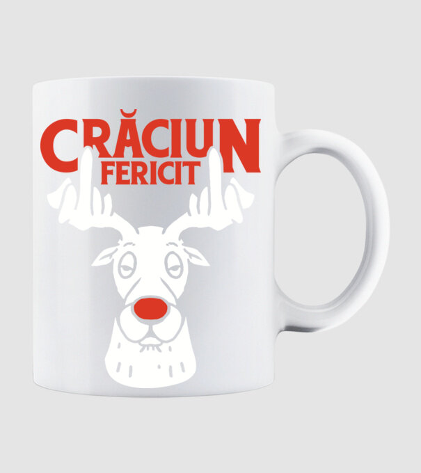 Căprioară de Crăciun antisocială model alb pe tricou