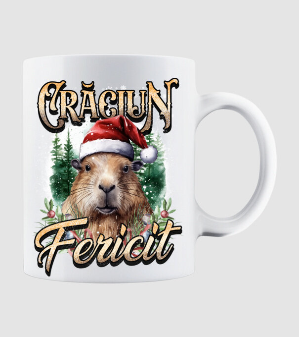 Capybara christmas model alb pe tricou