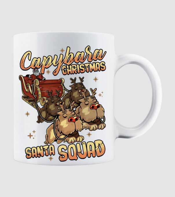 Capybara christmas santa squad model alb pe tricou