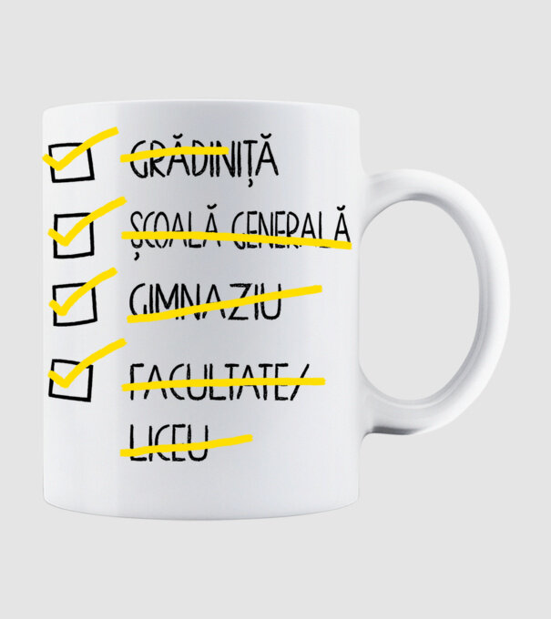 Cheklist educație - Facultate alb model alb pe tricou