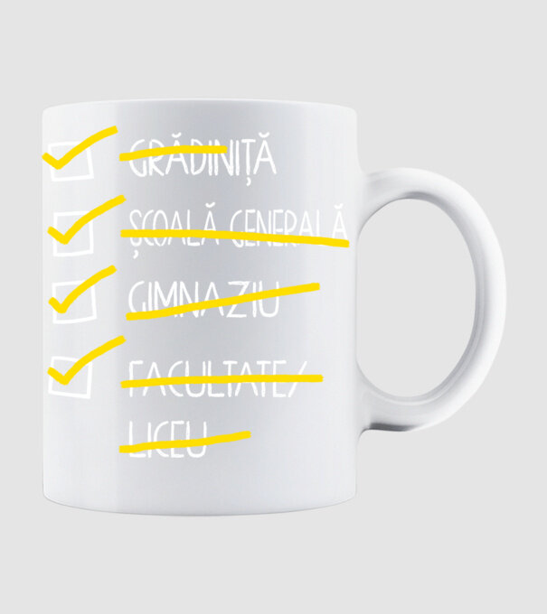 Cheklist educație - Facultate negru model alb pe tricou