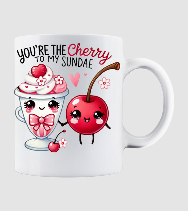 Cherry to my Sunday model alb pe tricou