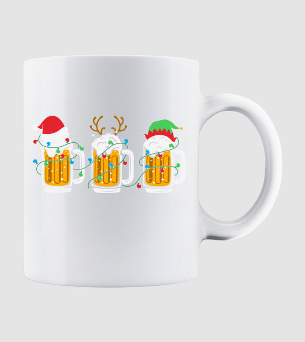 Christmas beer mugs model alb pe tricou