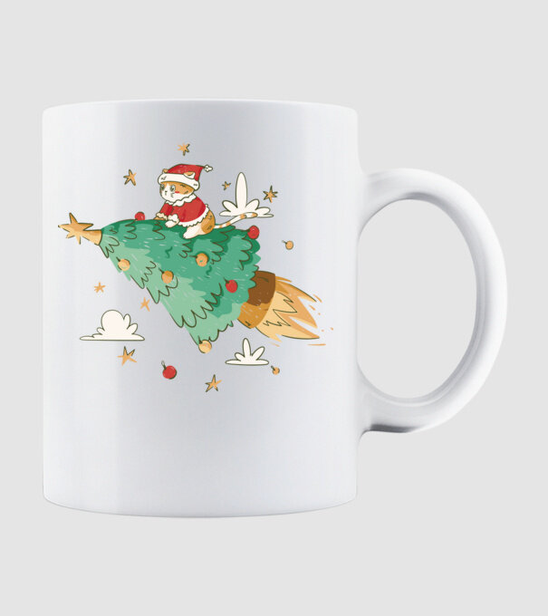 Christmas cat model alb pe tricou