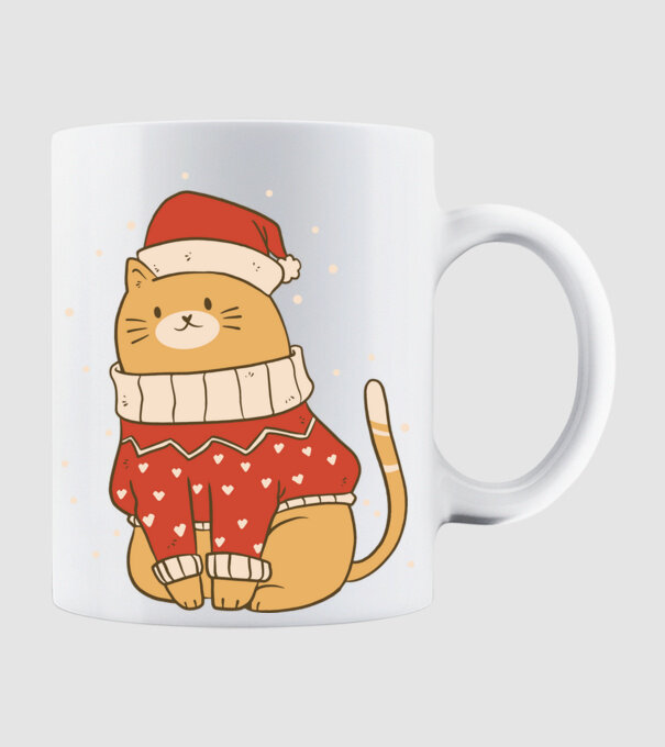 Christmas cat model alb pe tricou