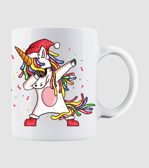 Christmas unicorn dab model alb pe tricou