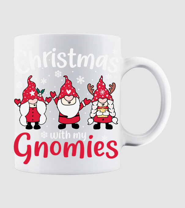 Christmas with my gnomies model alb pe tricou