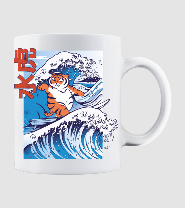 Chubby Surfer Tiger model alb pe tricou