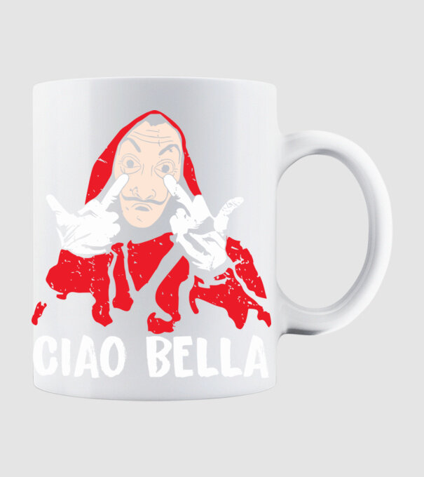 ciao bella dali model alb pe tricou