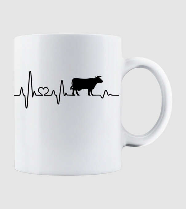 Cow Heartbeat model alb pe tricou