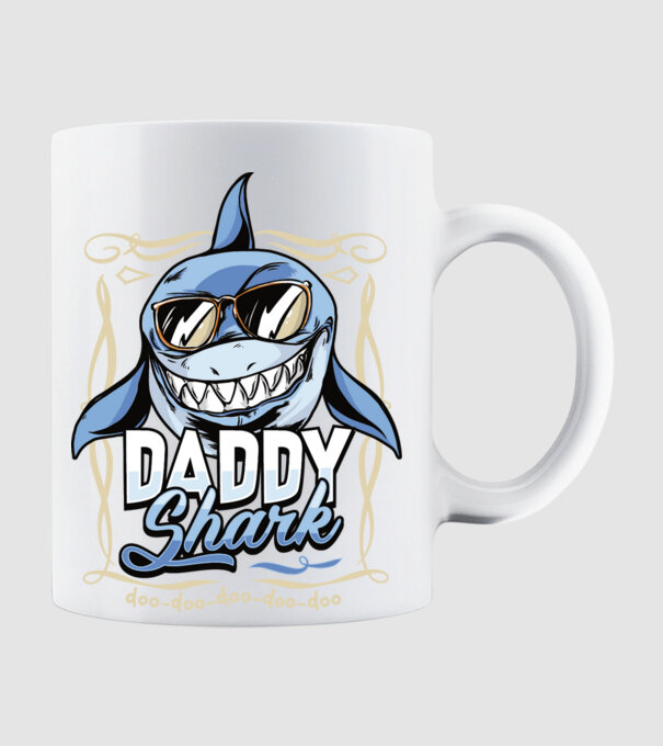 Daddy Shark model alb pe tricou