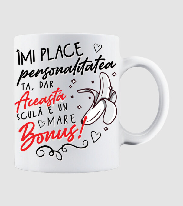 Dar această sculă e un mare bonus! model alb pe tricou