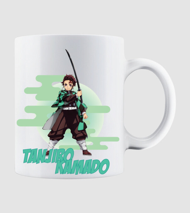 Demon Slayer Tanjiro model alb pe tricou